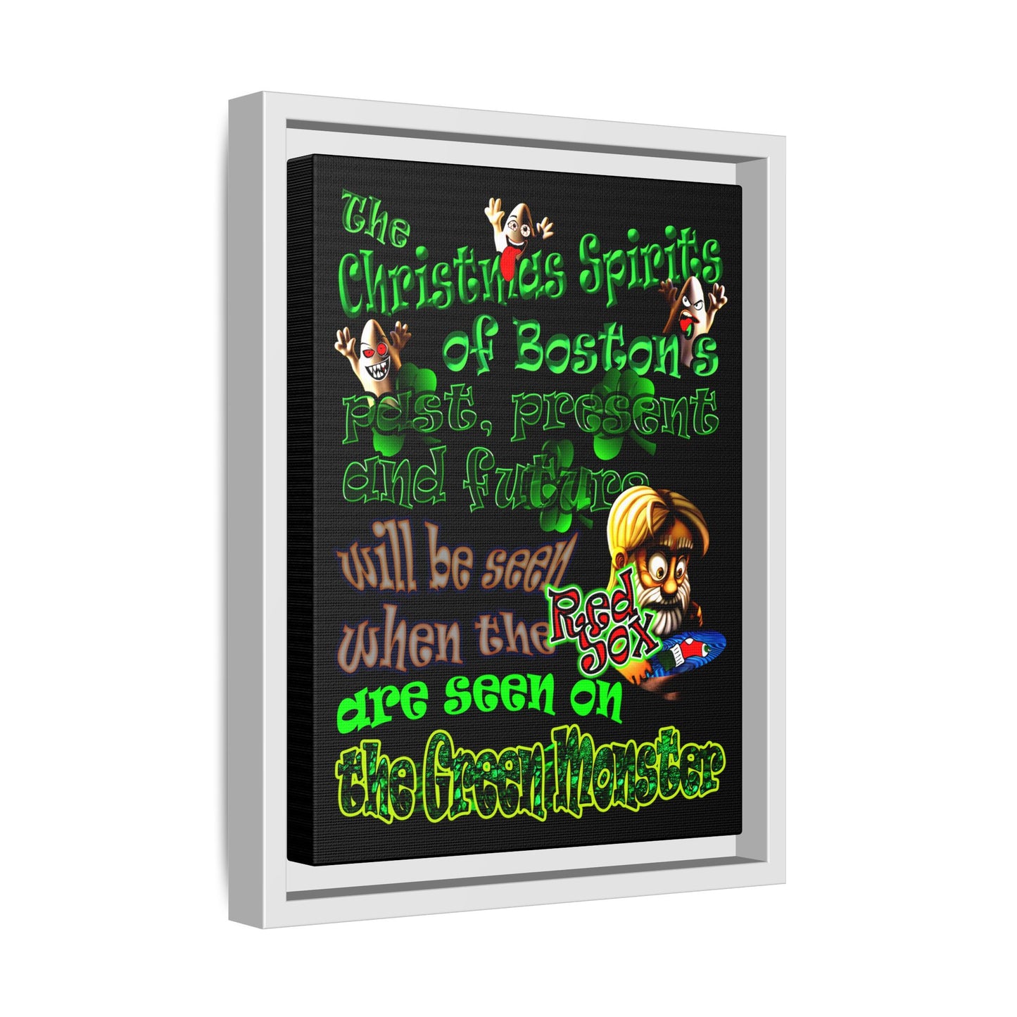 christmas spirits of boston - framed canvas art (black)