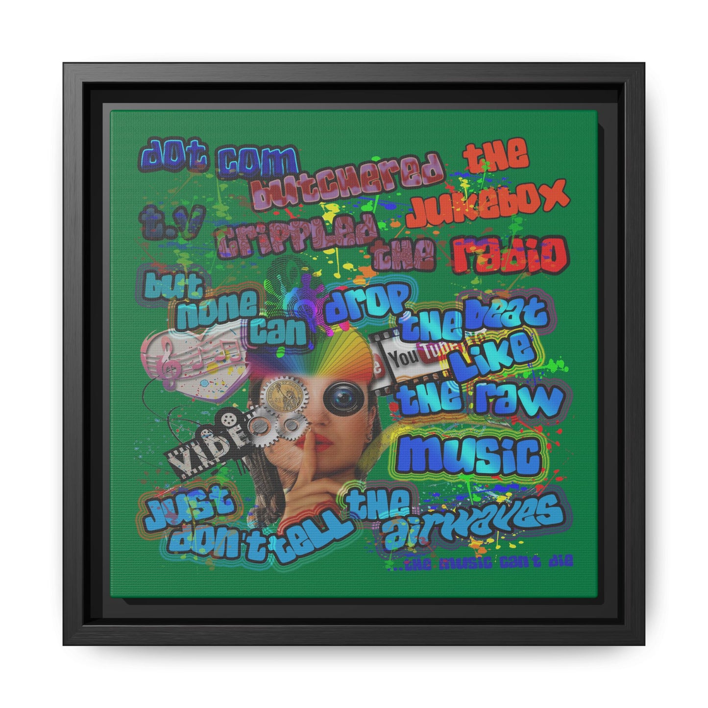 drop the beat - framed canvas art (dark green)