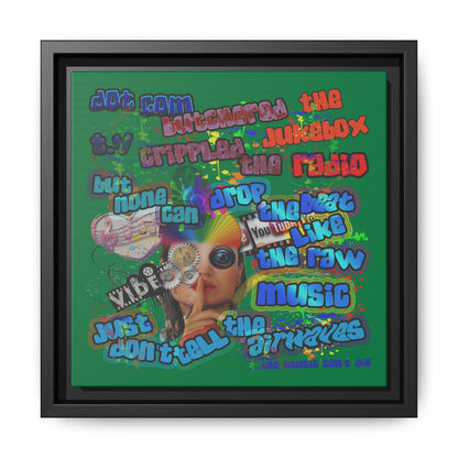 drop the beat - framed canvas art (dark green)