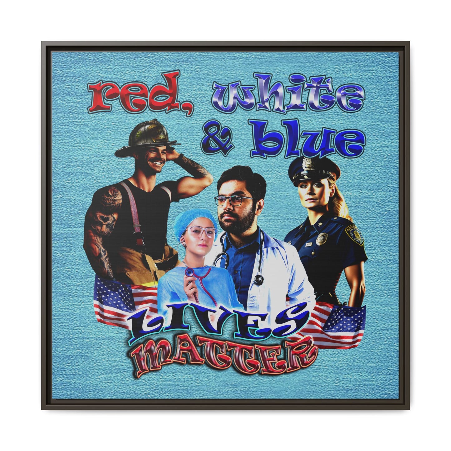 rw&b lives matter - framed canvas art (faded blue)