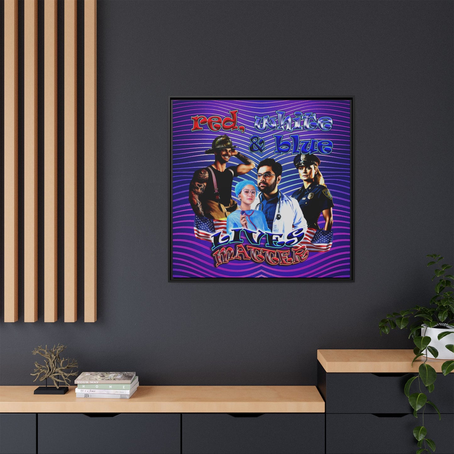 rw&b lives matter - framed canvas art (purple wave)
