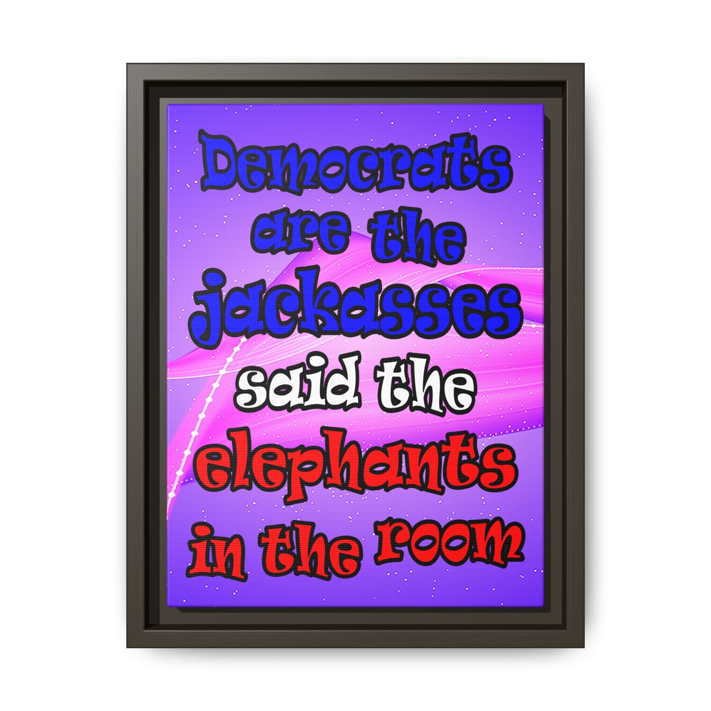 donkeys and elephants - framed canvas art (purple-pink wave)