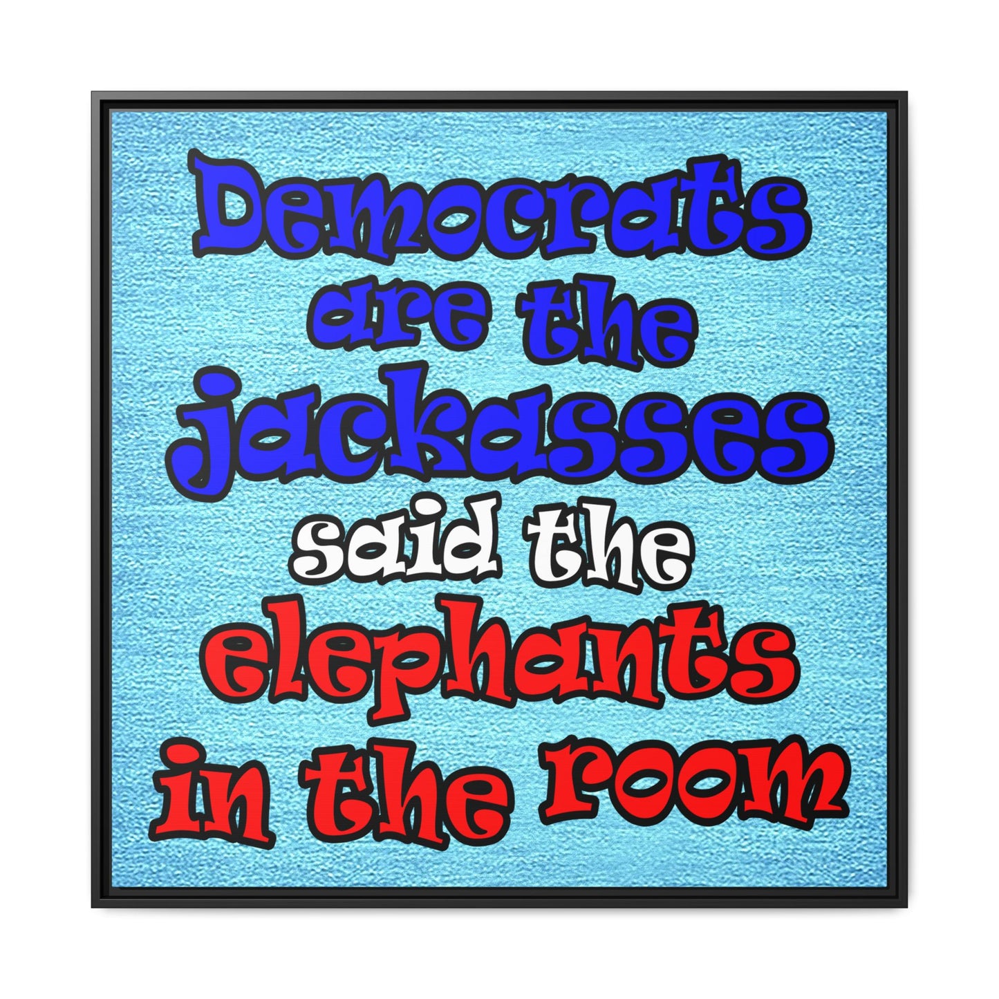 donkeys and elephants - framed canvas art (faded blue)