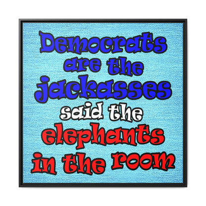 donkeys and elephants - framed canvas art (faded blue)