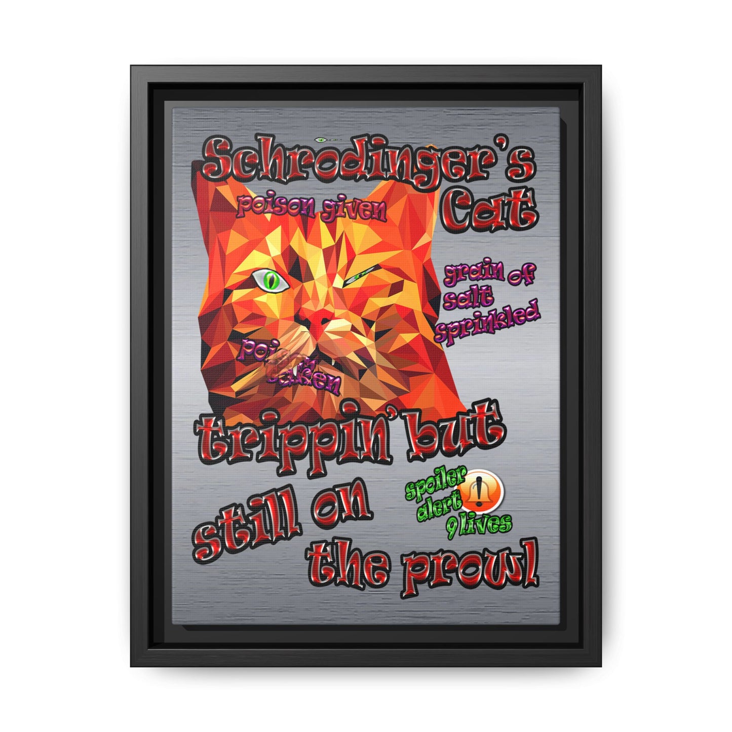 schrodinger's cat - framed canvas art (brushed nickel)