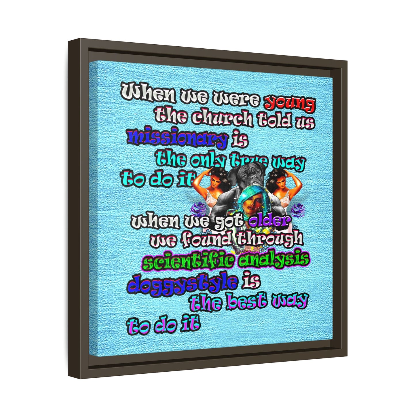 doggystyle - framed canvas art (faded blue)