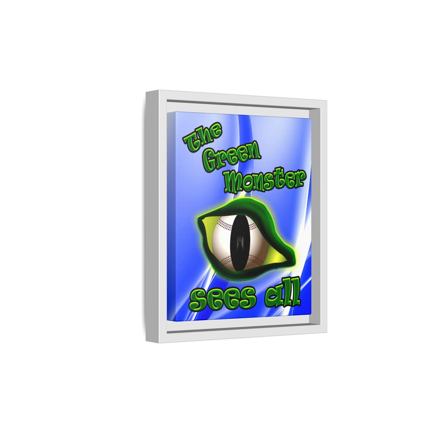 green monster - framed canvas art (blue-white wave)