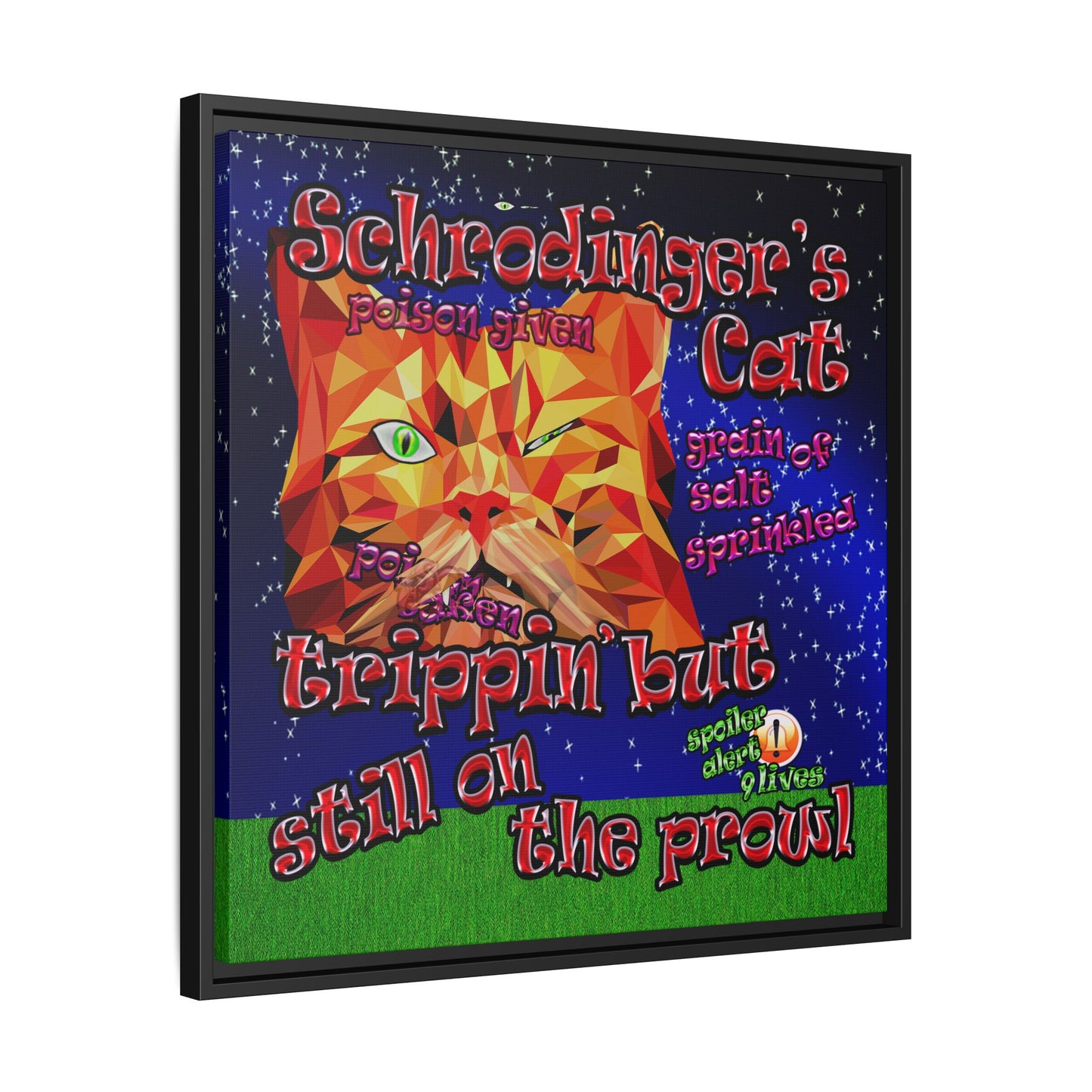 schrodinger's cat - framed canvas art ('snoops' background)