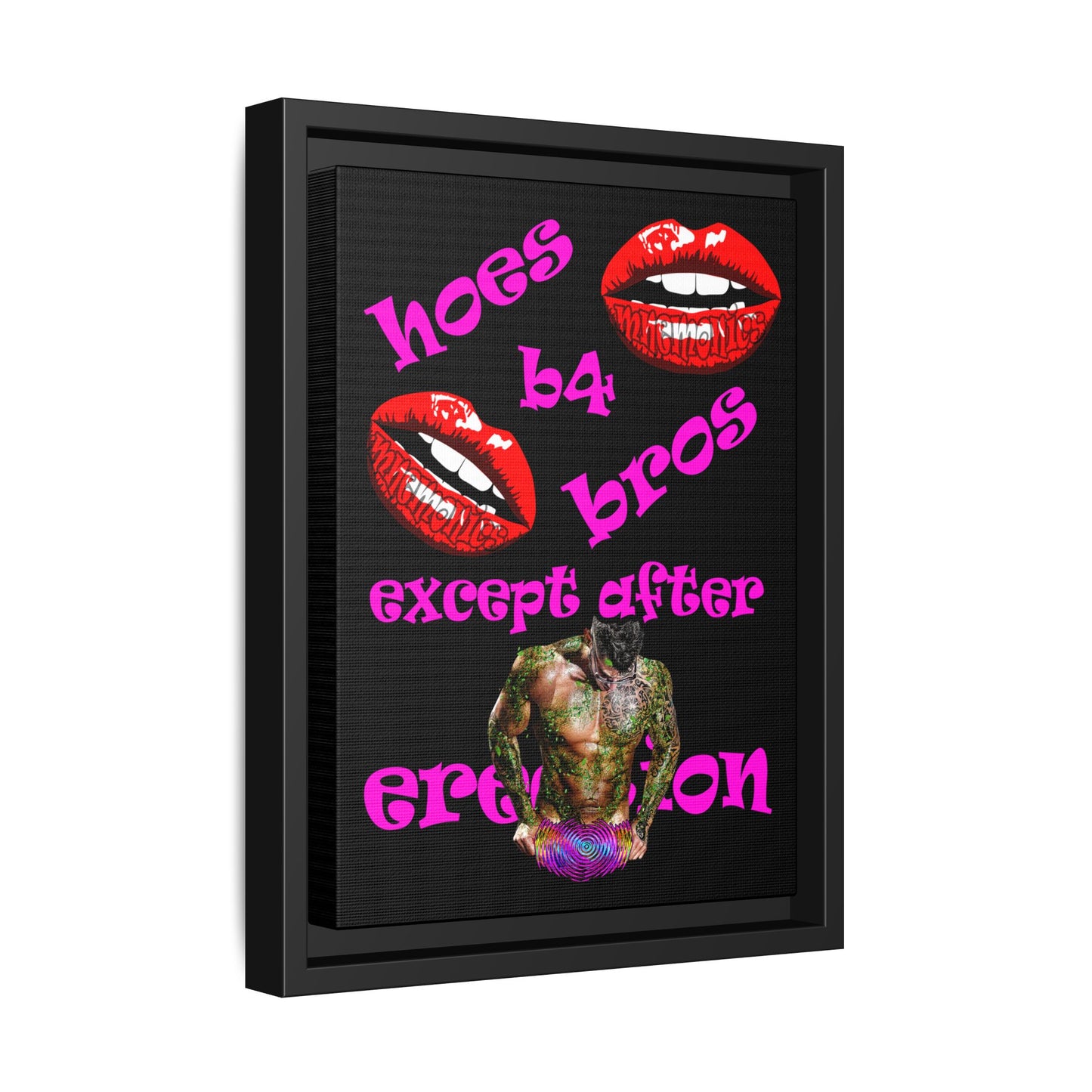 hoes b4 bros - framed canvas art (black)