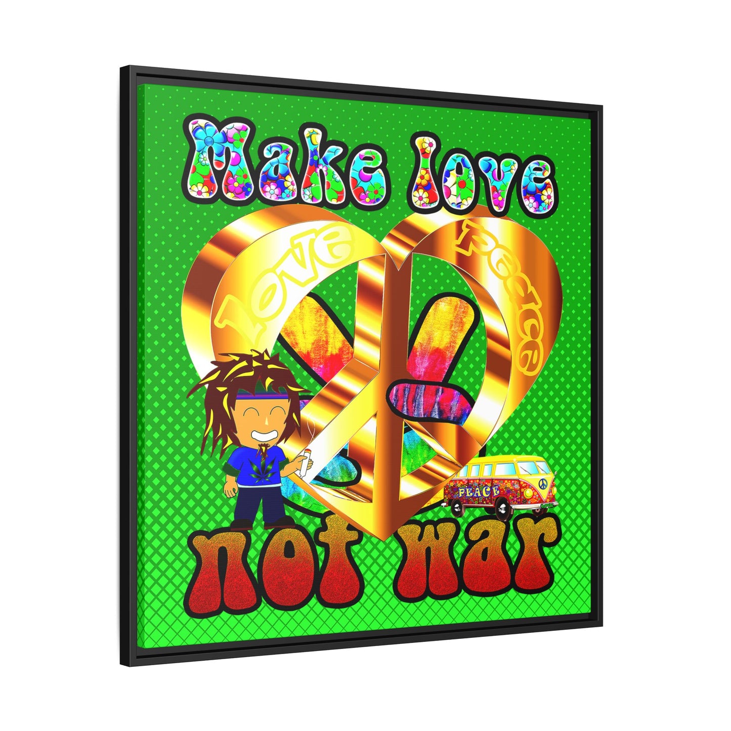 love peace - framed canvas art (logo green)