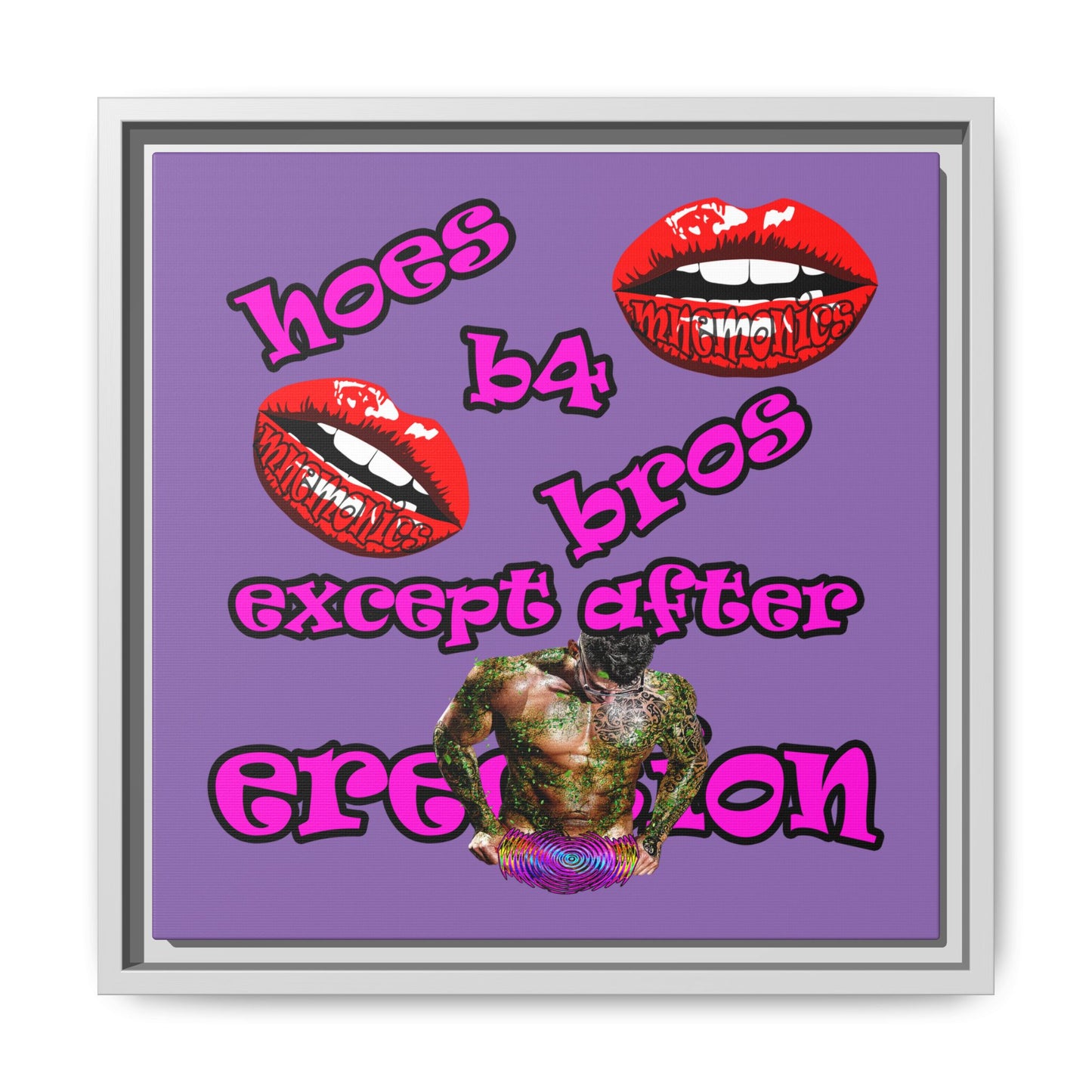 hoes b4 bros - framed canvas art (light purple)