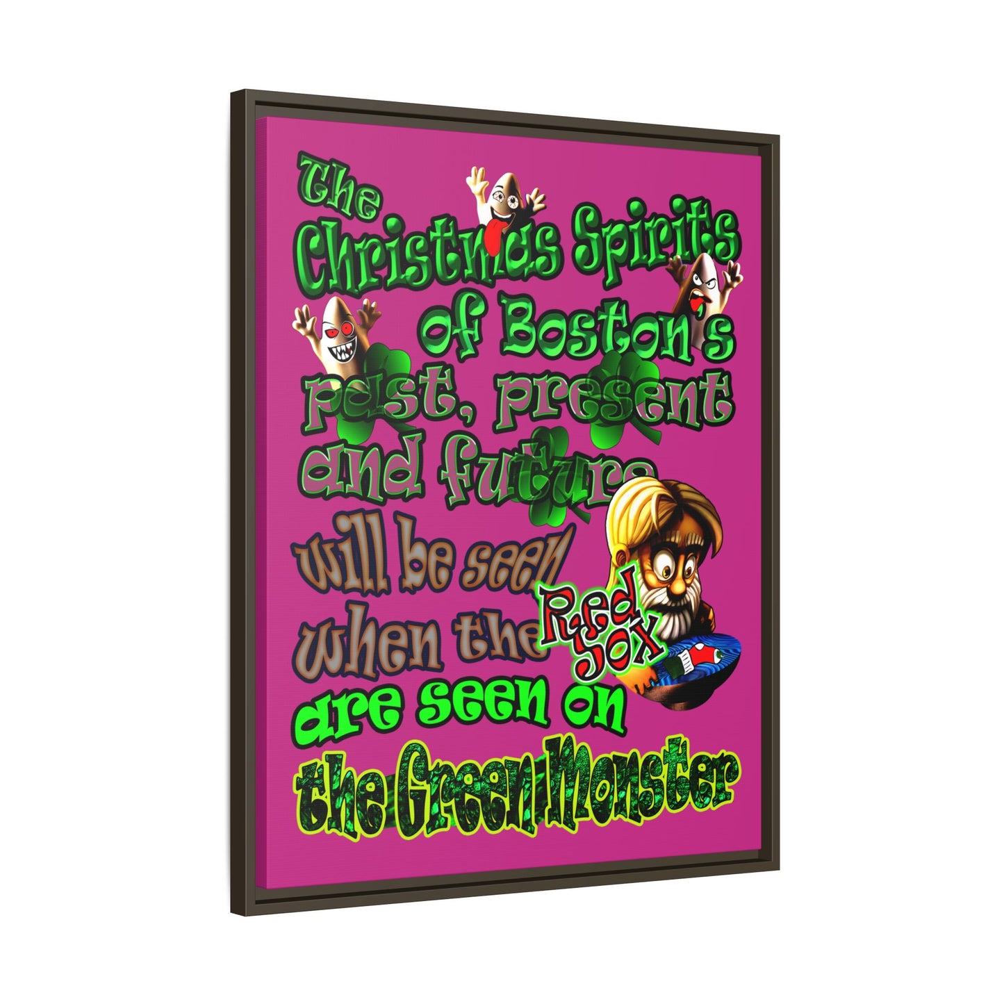 christmas spirits of boston - framed canvas art (pink)