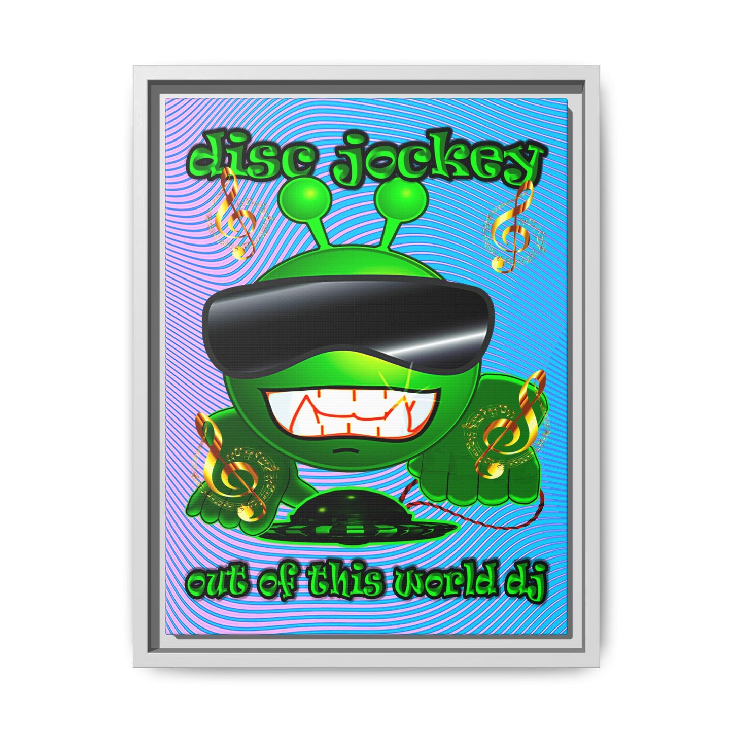 disc jockey - framed canvas art (light blue-purple wave)