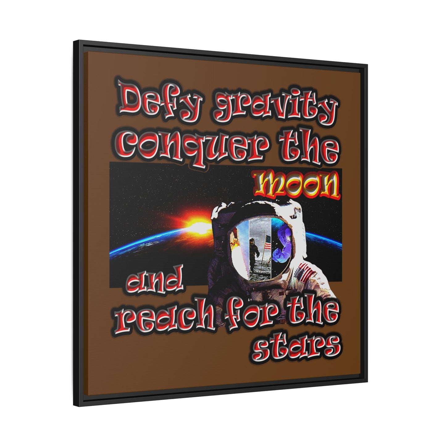 defy conquer reach - framed canvas art (brown)