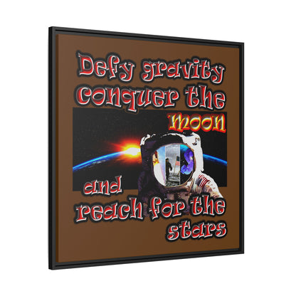 defy conquer reach - framed canvas art (brown)