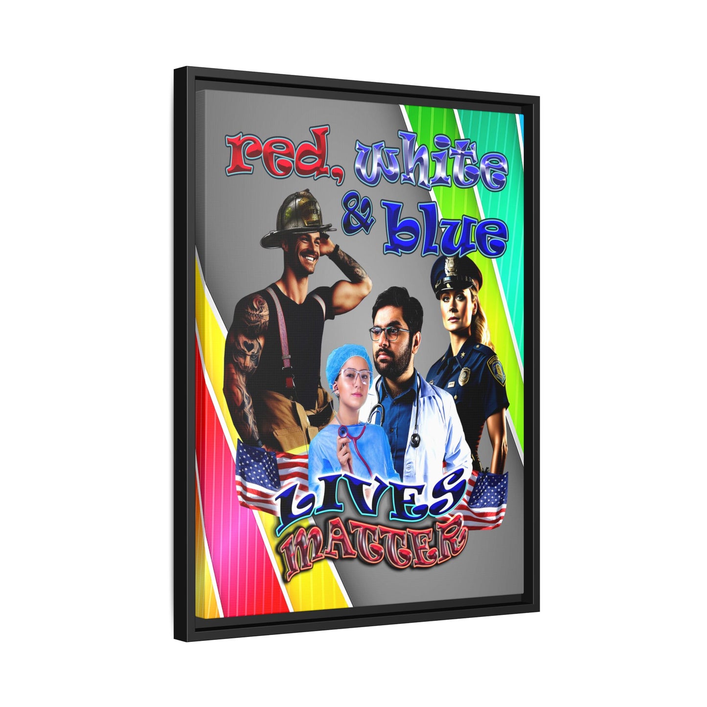 rw&b lives matter - framed canvas art (rainbow split)