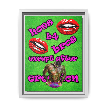 hoes b4 bros - framed canvas art (green turf)