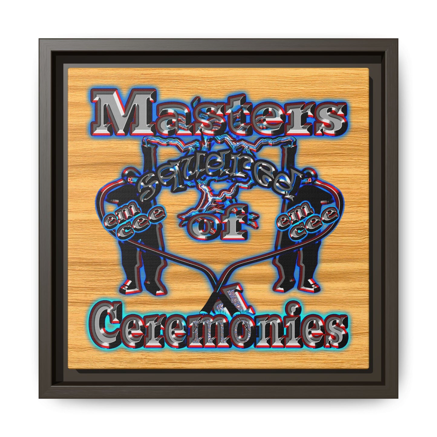 em cee squared - framed canvas art (butterscotch wood finish)