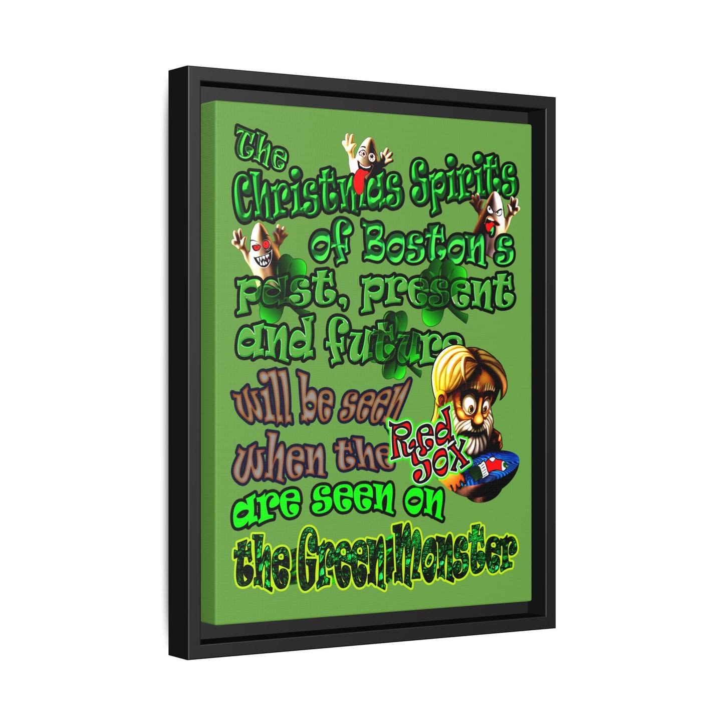 christmas spirits of boston - framed canvas art (green)