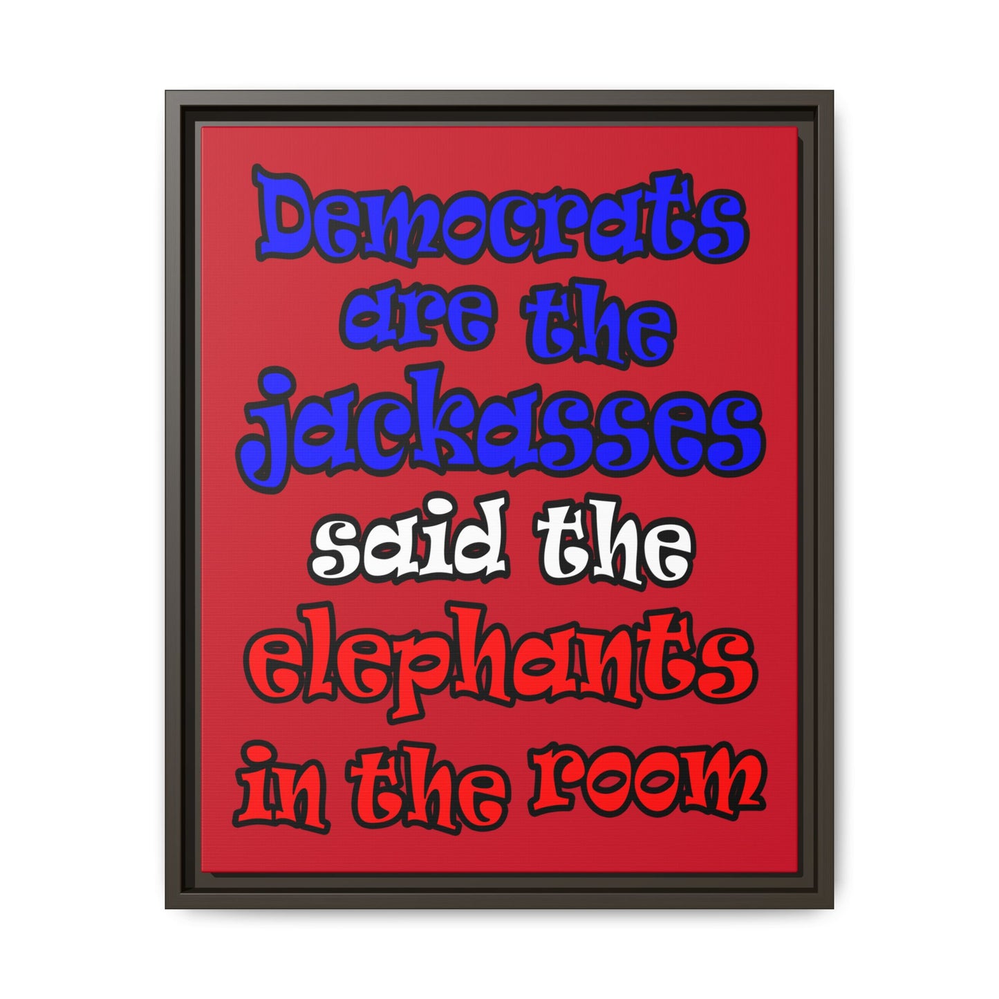 donkeys and elephants - framed canvas art (dark red)
