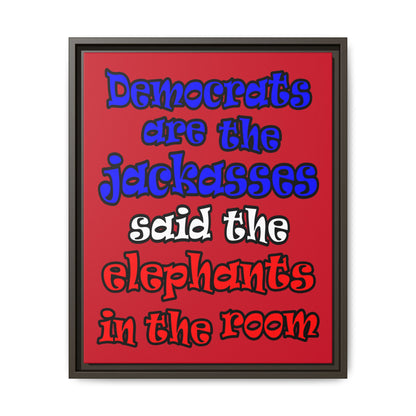 donkeys and elephants - framed canvas art (dark red)