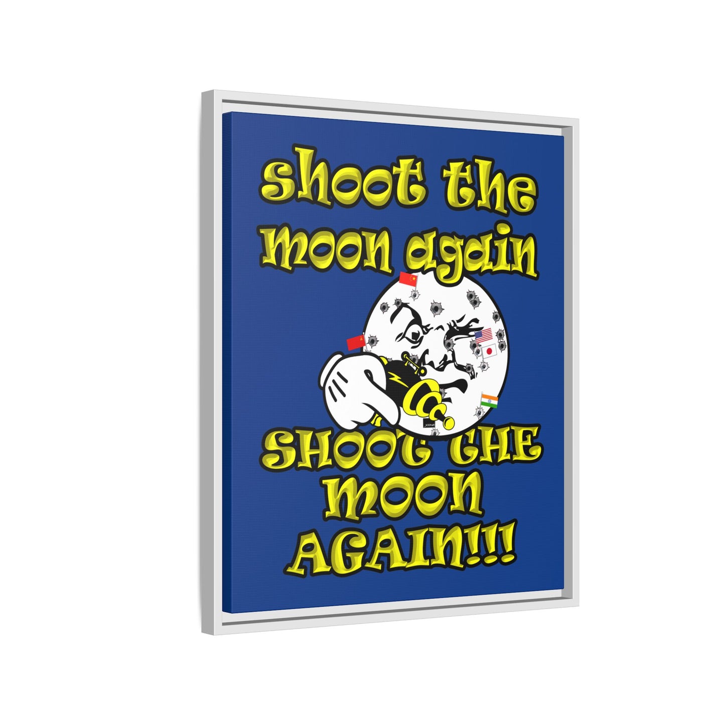 shoot the moon again - framed canvas art (dark blue)