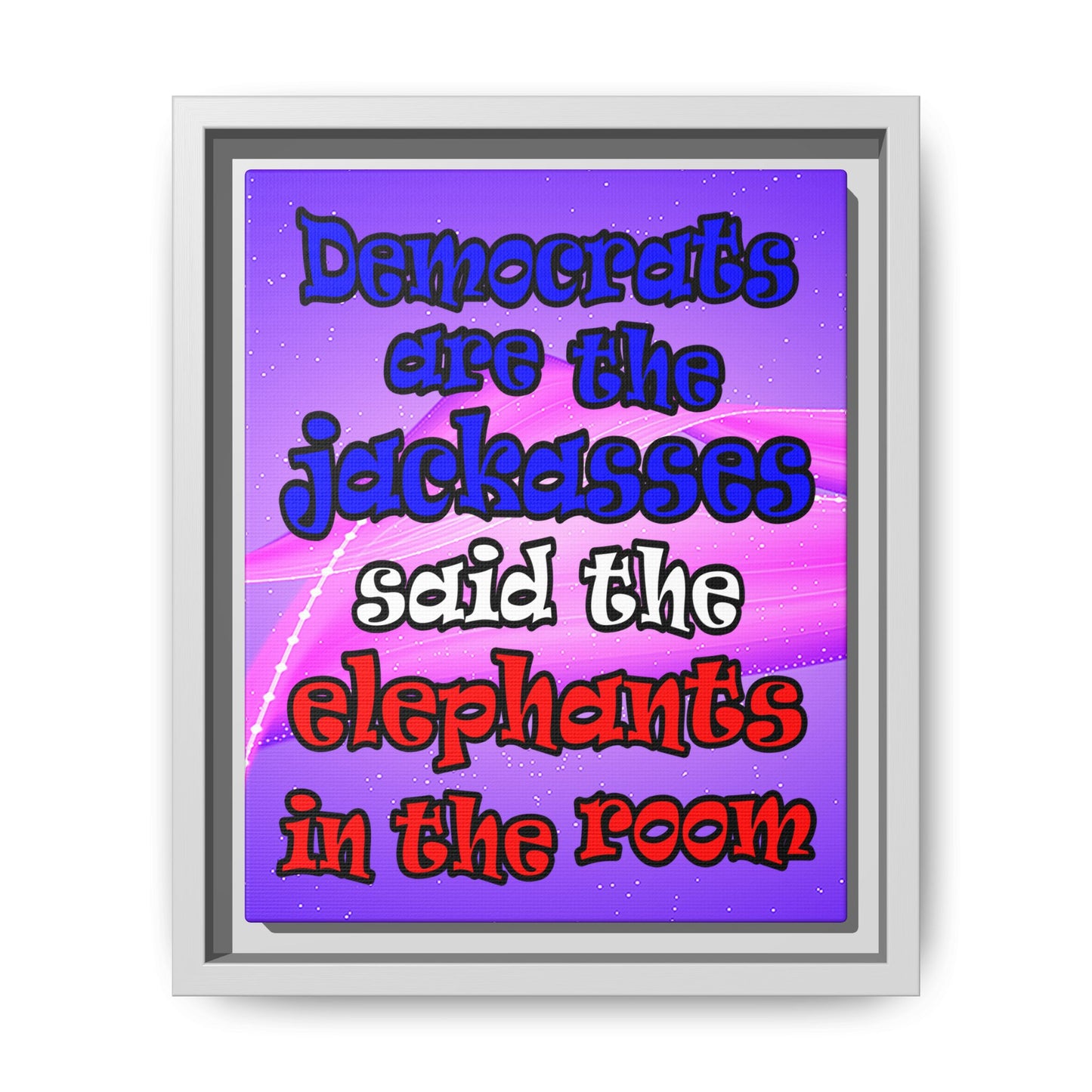 donkeys and elephants - framed canvas art (purple-pink wave)