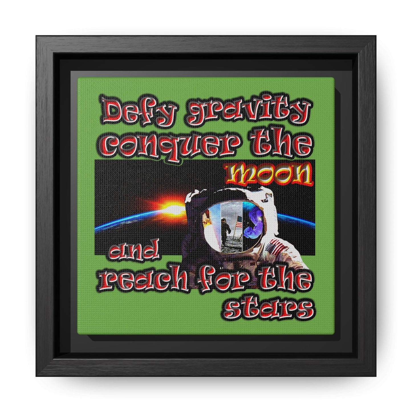 defy conquer reach - framed canvas art (green)