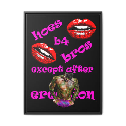 hoes b4 bros - framed canvas art (black)
