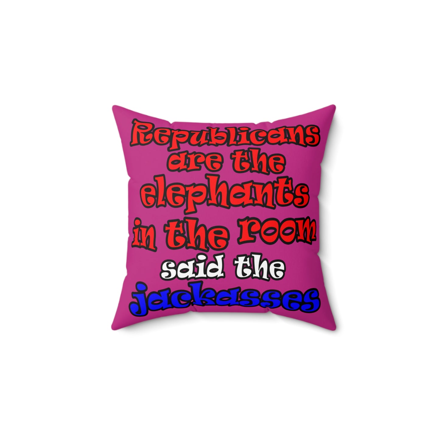 donkeys and elephants - Spun Polyester Square Pillow - (pink)