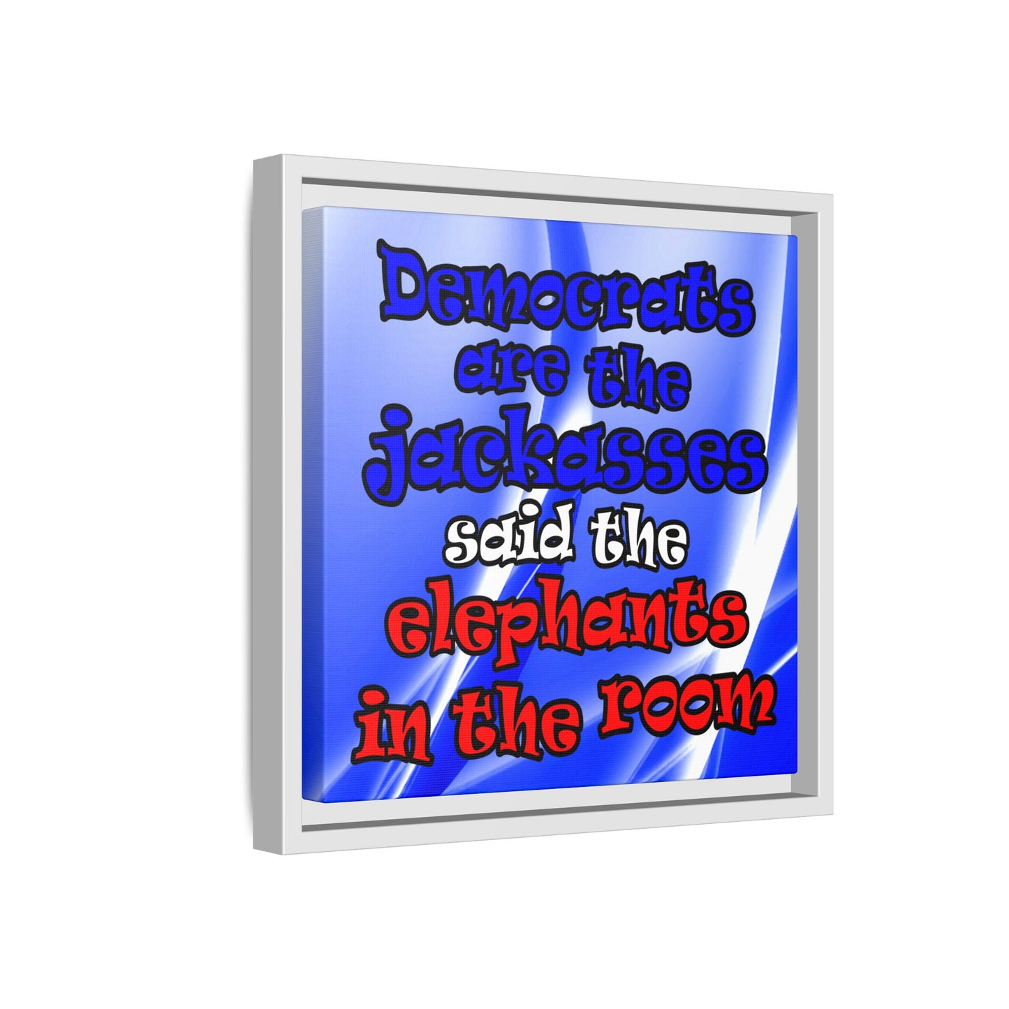 donkeys and elephants - framed canvas art (blue-white wave)
