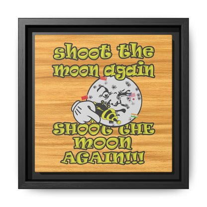 shoot the moon again - framed canvas art (butterscotch wood finish)