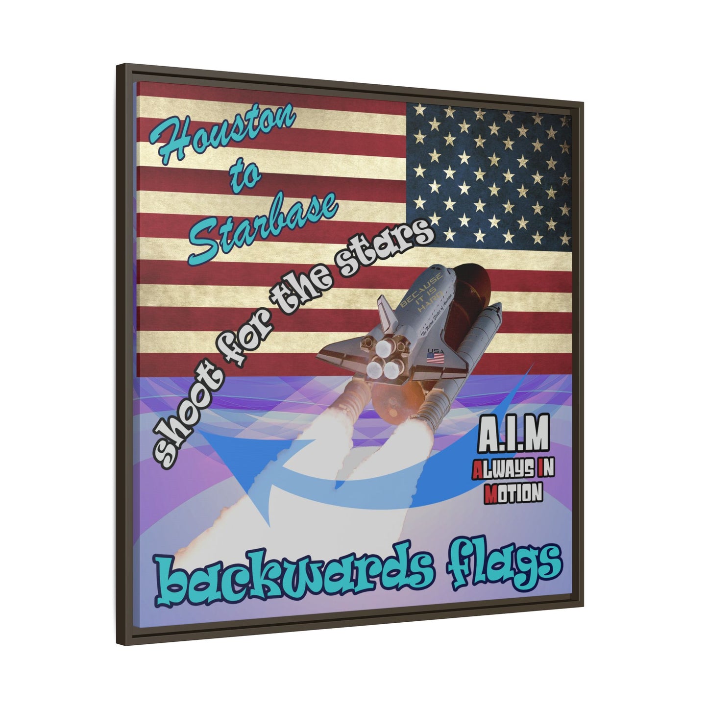 shoot for the stars - framed canvas art (light blue-pink wave)