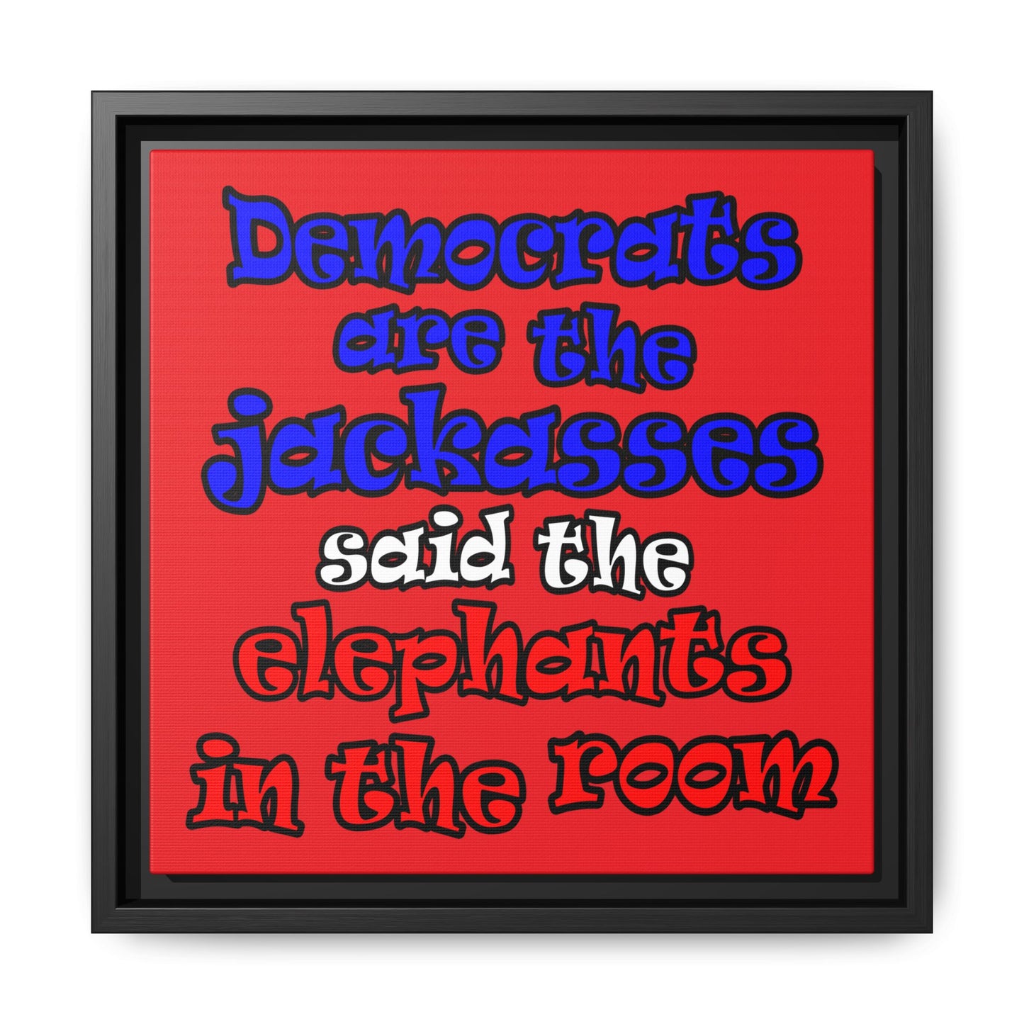 donkeys and elephants - framed canvas art (red)