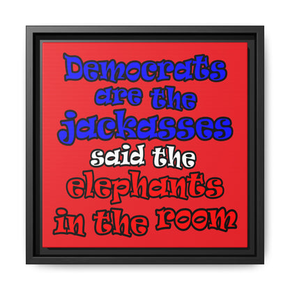 donkeys and elephants - framed canvas art (red)