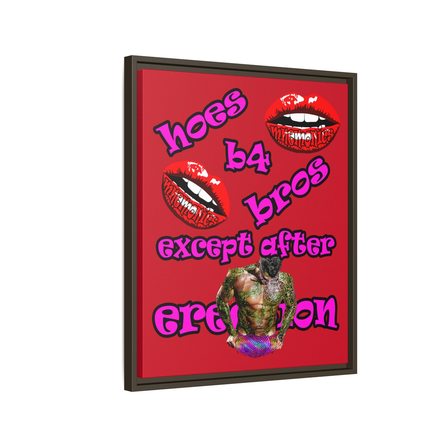 hoes b4 bros - framed canvas art (dark red)