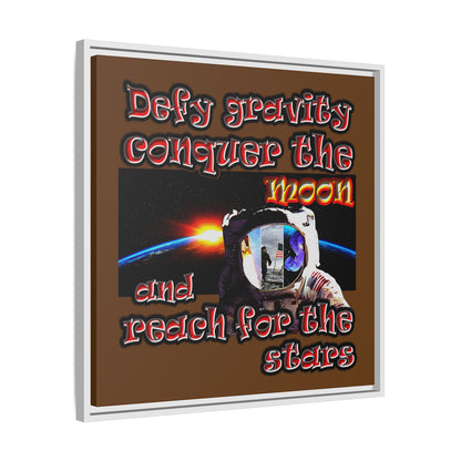 defy conquer reach - framed canvas art (brown)