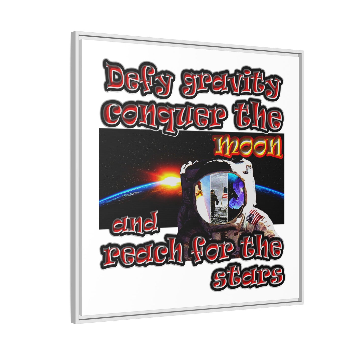 defy conquer reach - framed canvas art (white)