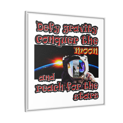 defy conquer reach - framed canvas art (white)