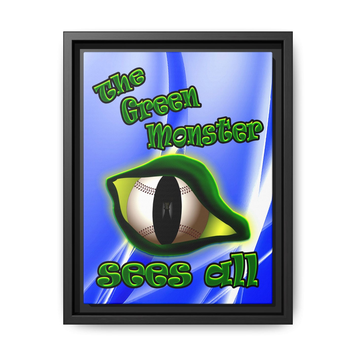 green monster - framed canvas art (blue-white wave)