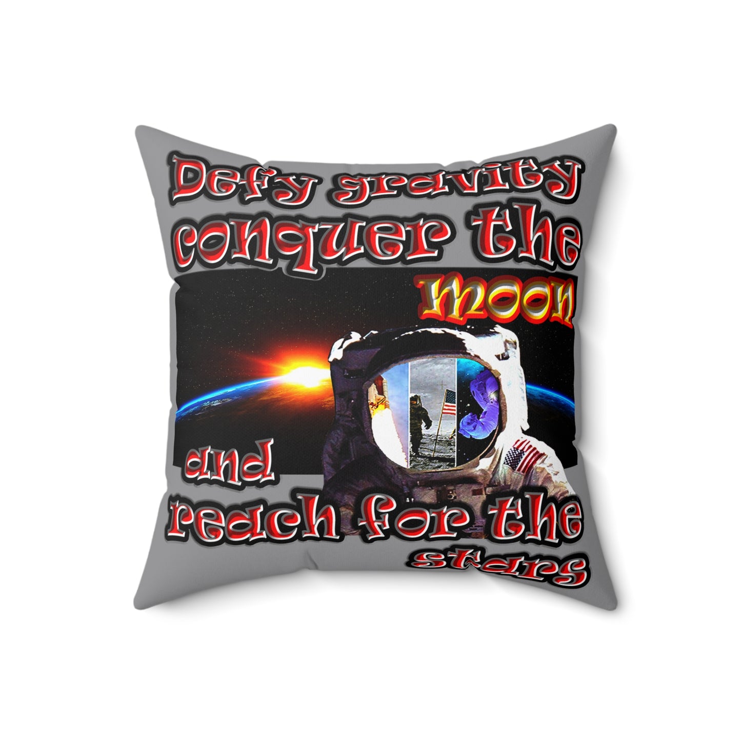 defy conquer reach - Spun Polyester Square Pillow - (grey)