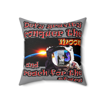 defy conquer reach - Spun Polyester Square Pillow - (grey)