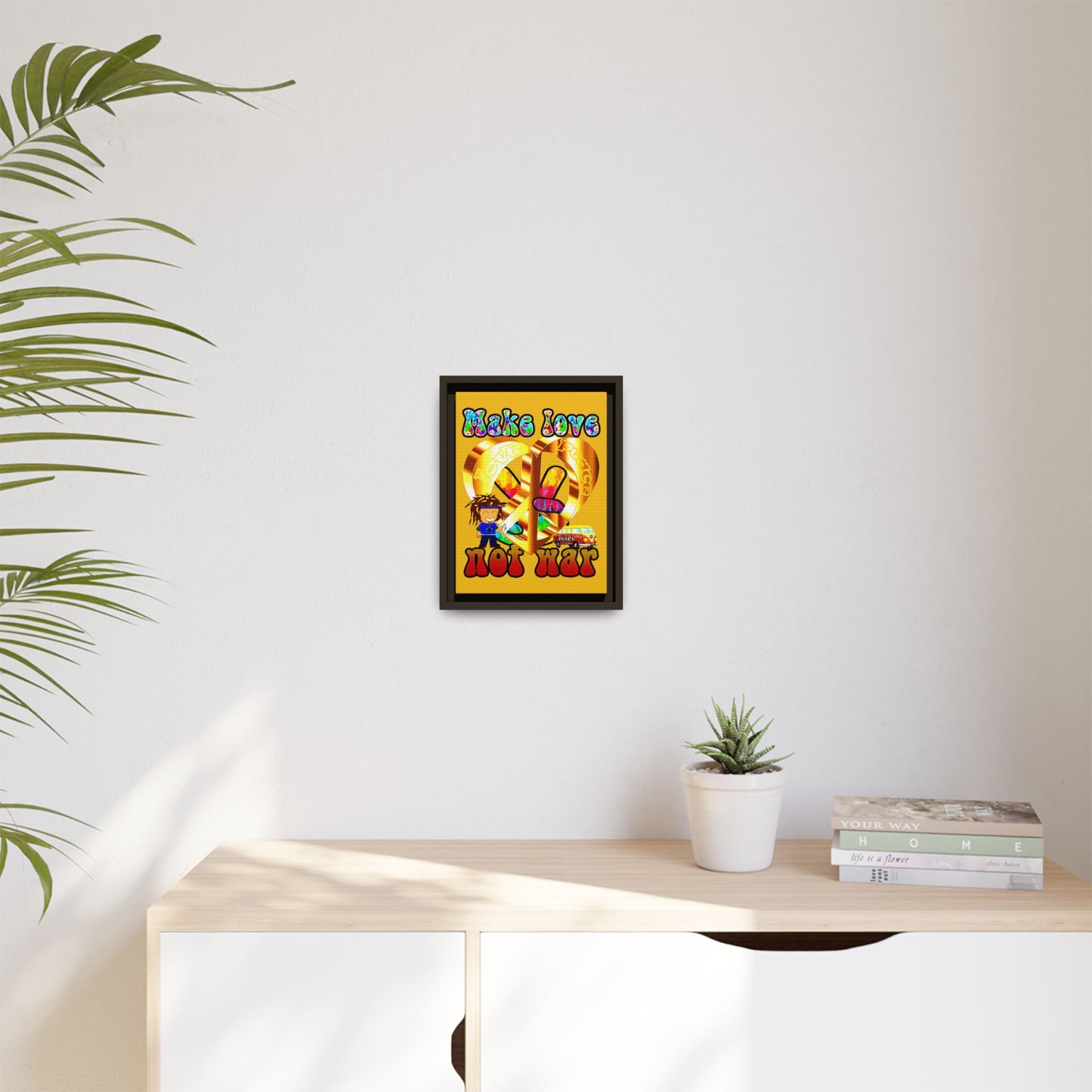 love peace - framed canvas art (yellow)