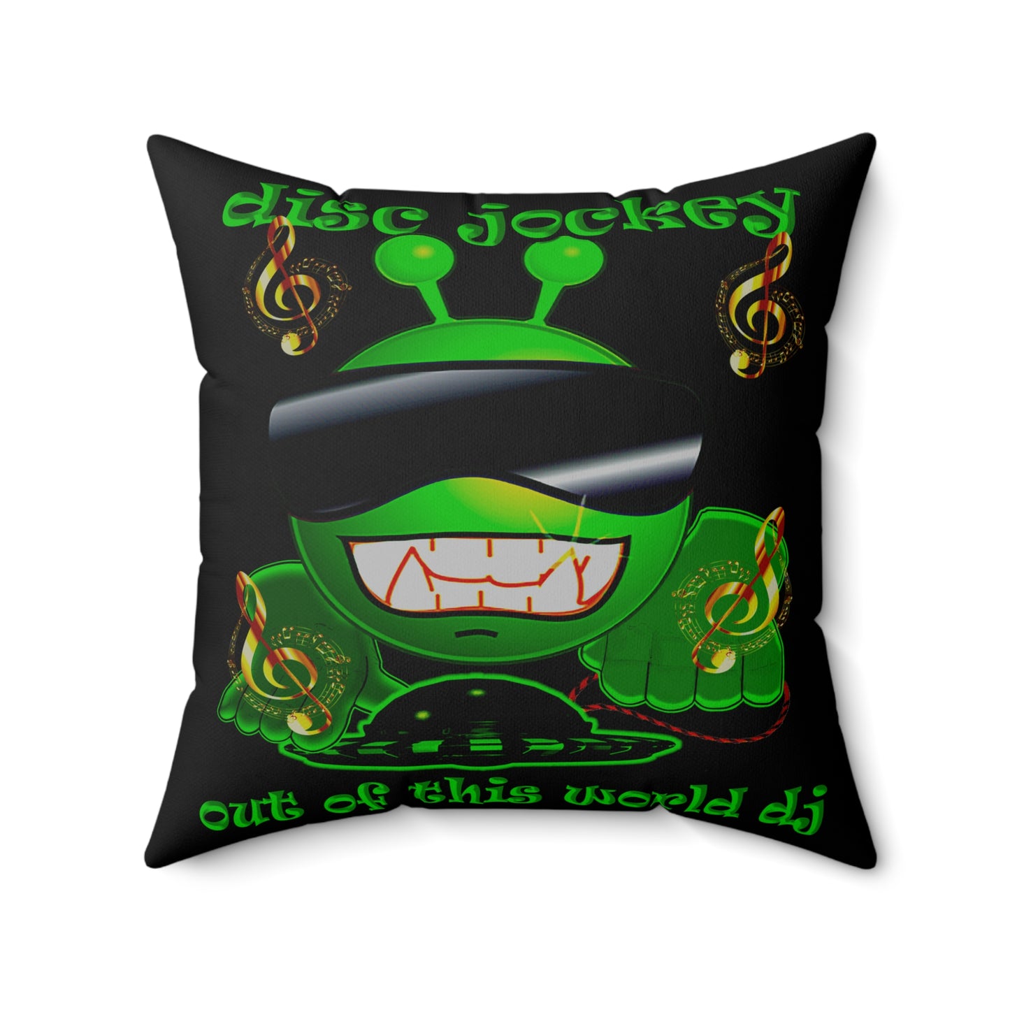 disc jockey - Spun Polyester Square Pillow - (black)