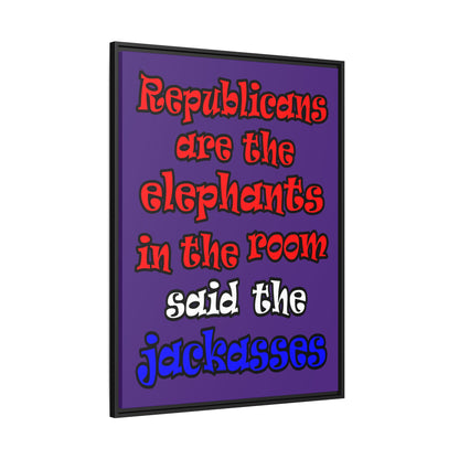 donkeys and elephants - framed canvas art (purple)