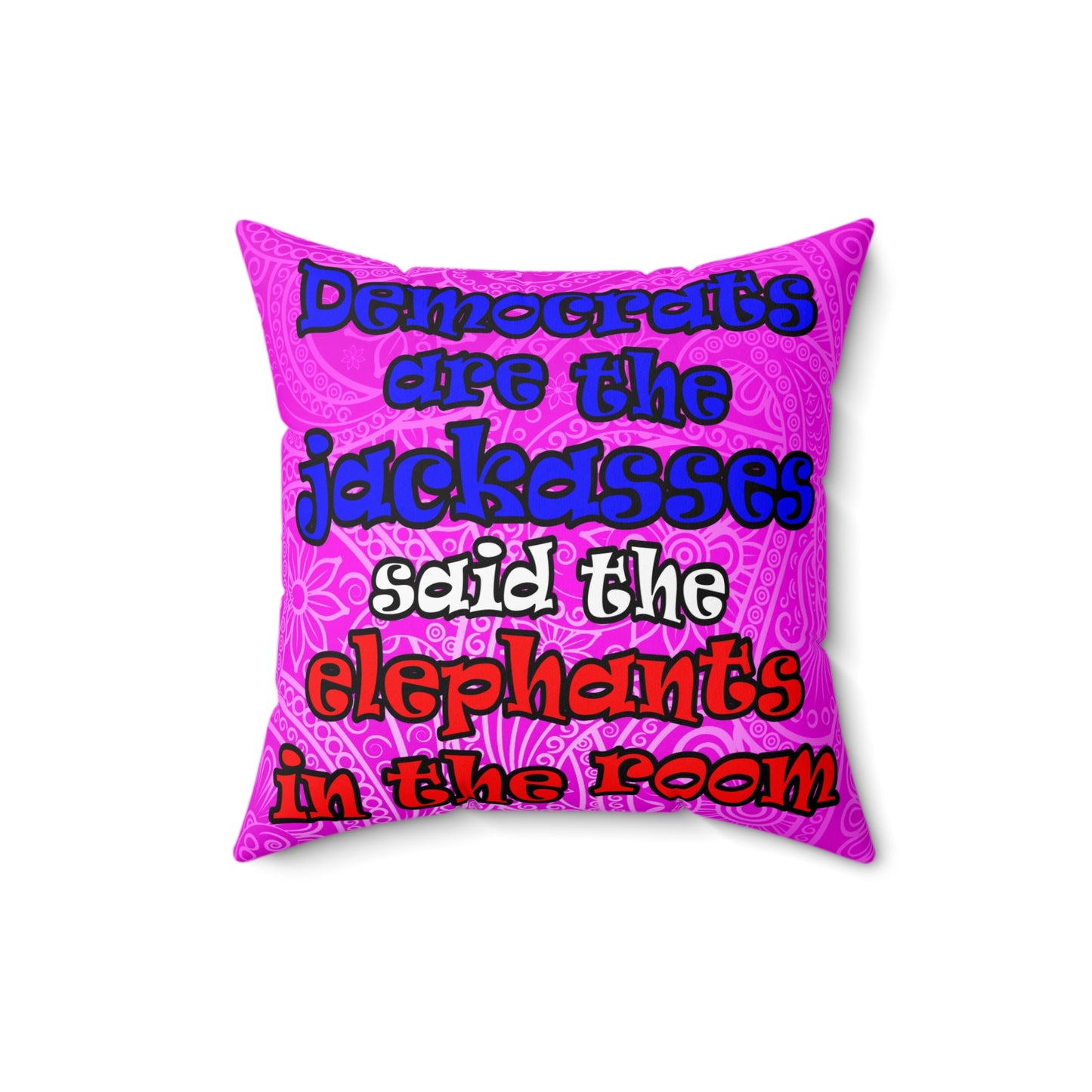donkeys and elephants - Spun Polyester Square Pillow - (pink swirl)