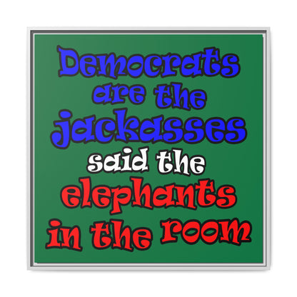 donkeys and elephants - framed canvas art (dark green)