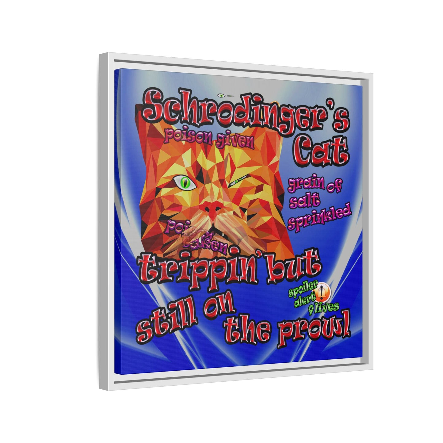 schrodinger's cat - framed canvas art (blue-white wave)