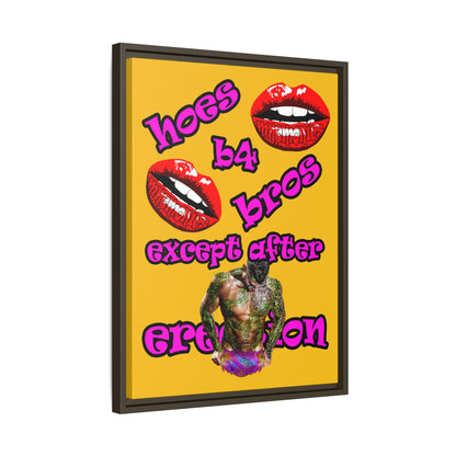 hoes b4 bros - framed canvas art (yellow)