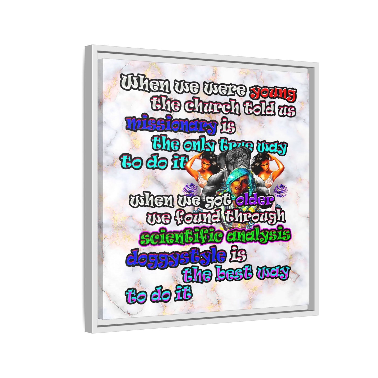 doggystyle - framed canvas art (white marble)